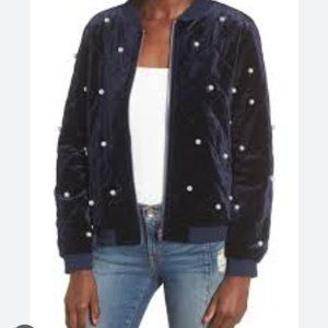 Bead embellished bomber jacket
